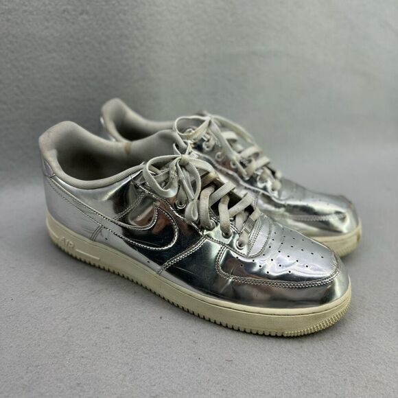 Nike Mens Silver Air Force 1 SP Liquid Metal Metallic Chrome Athletic Sneaker Sh - Picture 1 of 11